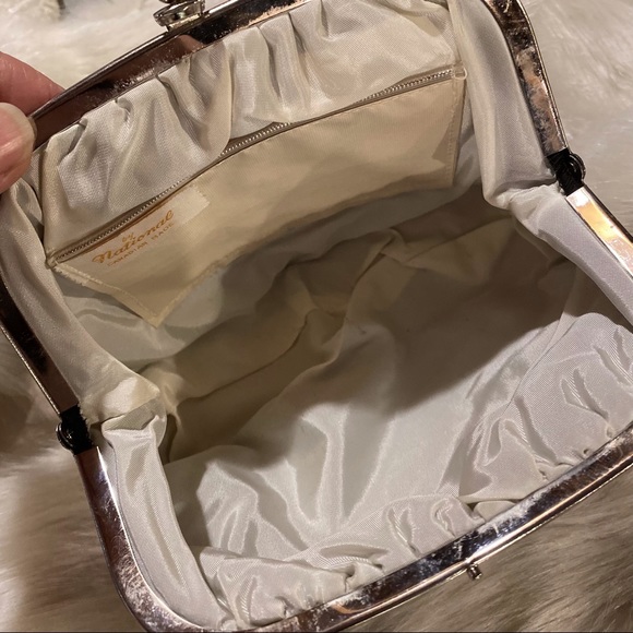 Vintage Black Satin Evening Bag Ladies Purse Silver Hardware - Picture 6 of 6